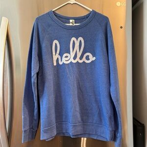 Blue Crewneck Sweatshirt with White Graphic HELLO